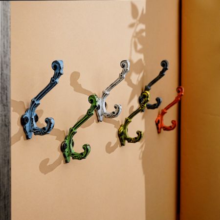 6 Pieces Multicolor Double Prong Iron Decorative Wall Hooks