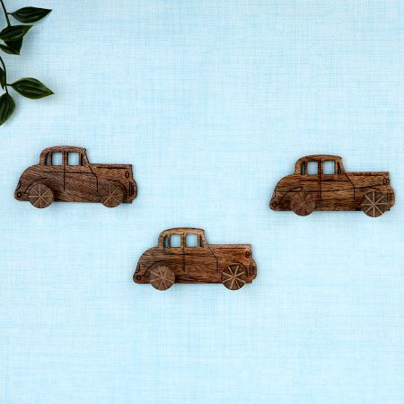 Natural Wooden Adhesive Car Design Wall Hooks-3 Pieces