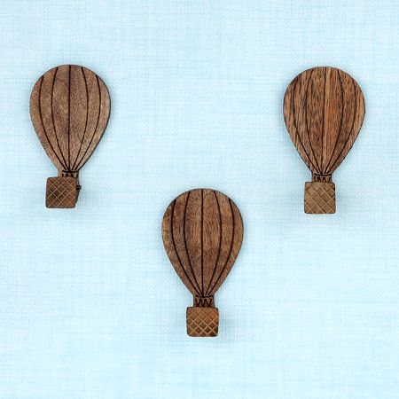 Wooden Adhesive Hot Air Balloon Shape Wall Hooks-3 Pieces