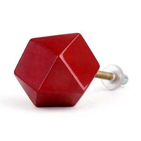 Red Geometric Wooden Cabinet Knob