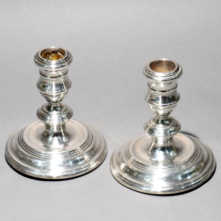 Vintage English Sterling Silver RC Maker Candle Stand in Pair