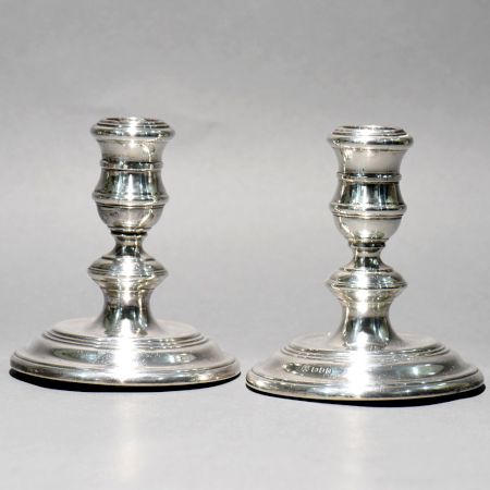 Vintage English Sterling Silver RC Maker Candle Stand in Pair