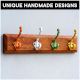 Handcrafted Wooden Wall Hook Rack with 4 Colorful Metal Hooks Adhesive+(Screw)