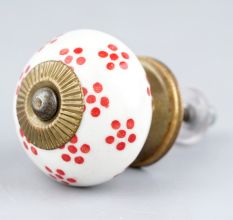 White Red Dotted Ceramic Knob