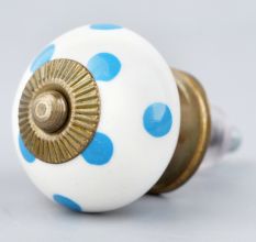 White Blue Polka Dots Ceramic Drawer Knob