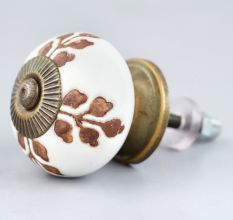 Brown Leaf Cut Flower Etched Ceramic Drawer Knob