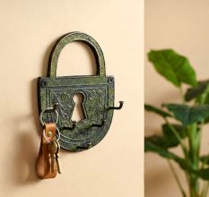 Bronze Decor Hooks Padlock Key Hooks with Patina