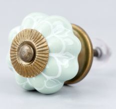 Sage Green Flower Medium Ceramic Melon Cabinet Knob