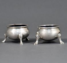 Pair of Silver Salt Cellars with Glass Liners by Edward Emes & William Barnard