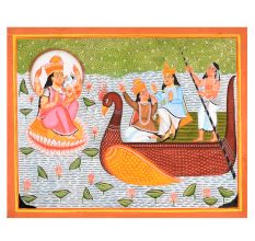 Vishnu & Lakshmi on Lotus Boat Kalighat Paper and Cloth Painting