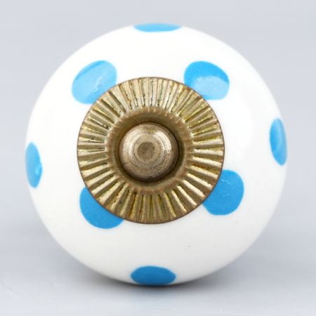 White Blue Polka Dots Ceramic Drawer Knob