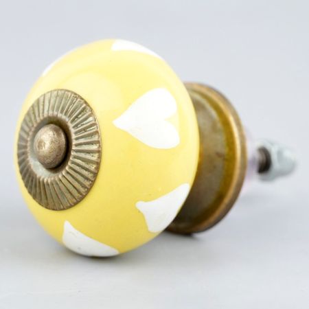 Yellow White Heart Ceramic Cabinet Knob