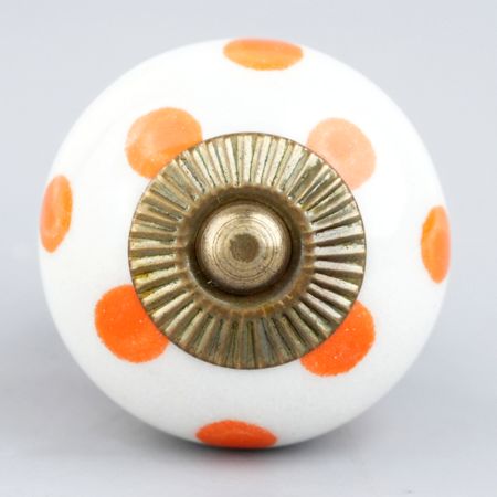 White Orange Polka Ceramic Wardrobe Knob