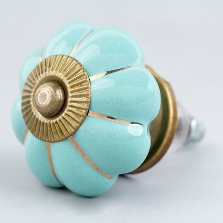 Turquoise Golden Line Medium Ceramic Melon Knob Online