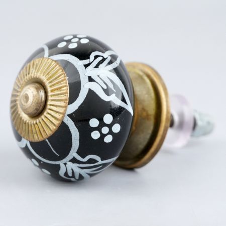 Black Ceramic Floral Drawer Knobs