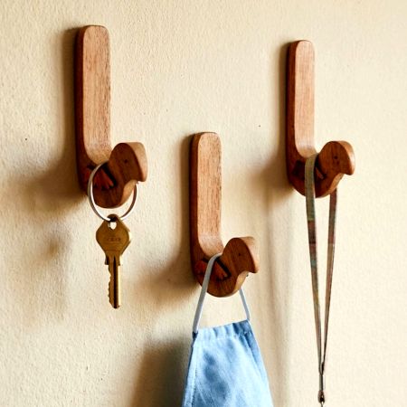 Natural Bird Shape Wooden Adheshive Wall Hook-Pack of 1