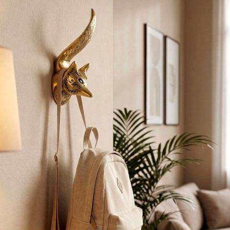 Handmade Antique Golden Fox Design Aluminium Wall Hook