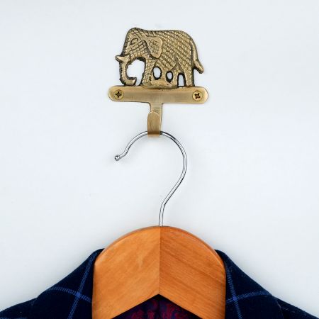 Handcrafted Brass Elephant Wall Hook | Decorative Key & Coat Hanger