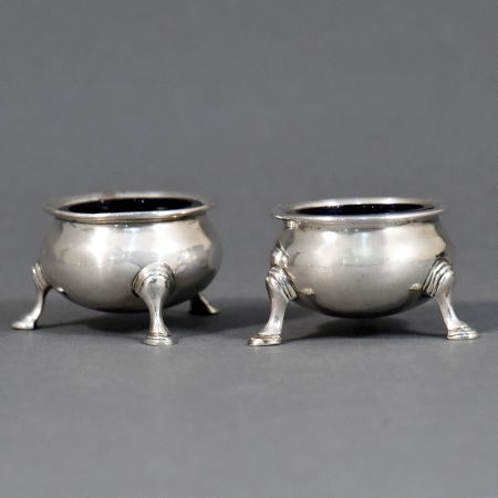 Pair of Silver Salt Cellars with Glass Liners by Edward Emes & William Barnard