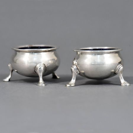 Pair of Silver Salt Cellars with Glass Liners by Edward Emes & William Barnard