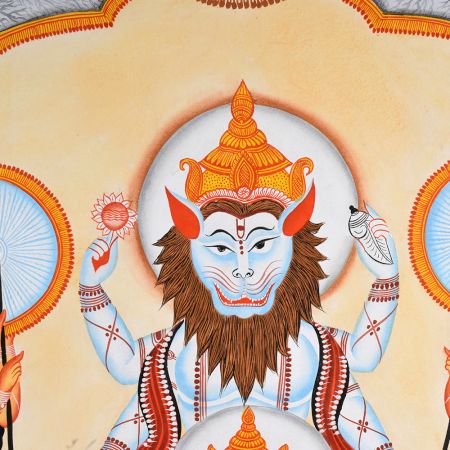 Lord Narasimha with Lakshmi Depicted in Kalighat Folk Art