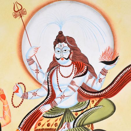 Hand-Painted Kalighat Painting of Lord Shiva with Nandi