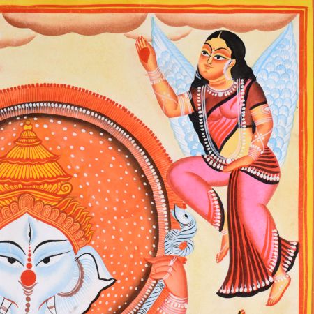 Cloth and Paper Dancing Lord Ganesha Kalighat Painting