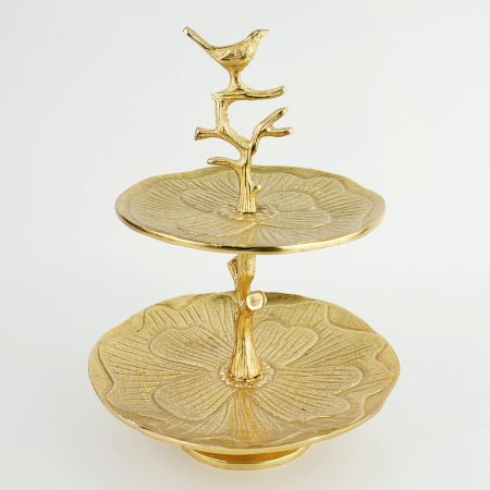 Handcrafted Aluminium Two Tier Bird Tray Decorative Jewelry & Dessert Stand