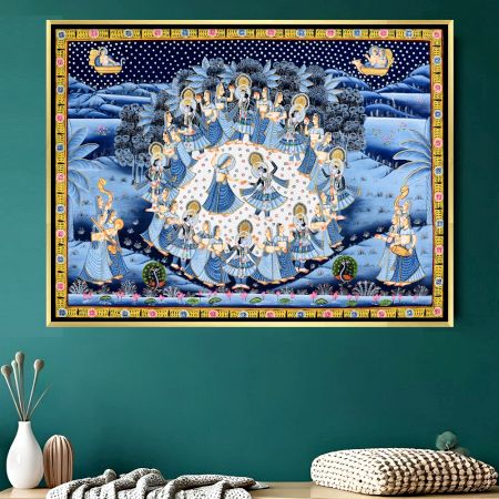 Krishna Raas Circle Pichwai Night Scene Painting