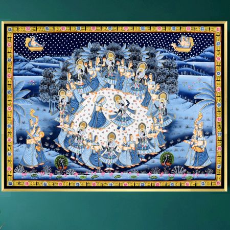 Krishna Raas Circle Pichwai Night Scene Painting
