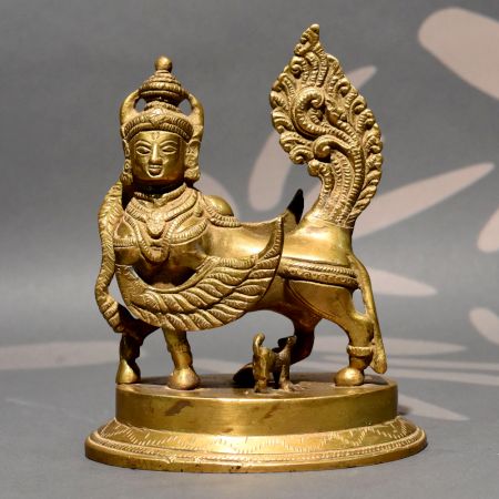Handcrafted Brass Kamadhenu Cow With Calf Statue