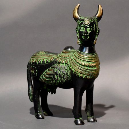 Black Patina Kamadhenu Cow Idol Handcrafted Brass
