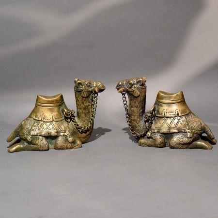 Handcrafted Vintage Brass Camel Statues Pair
