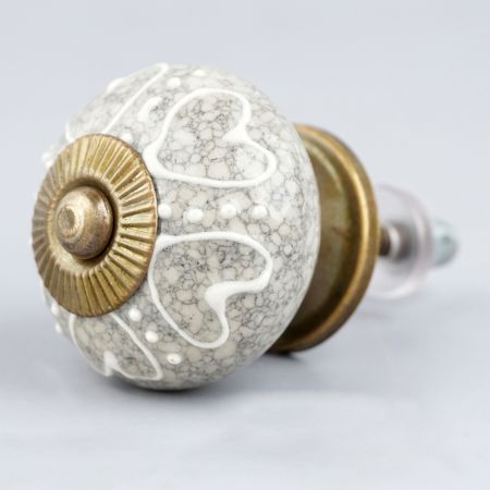 White Heart Crackle Ceramic Dresser Knob