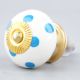 White Blue Polka Dots Ceramic Drawer Knob