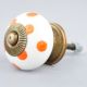 White Orange Polka Ceramic Wardrobe Knob