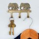 Golden Brass Two Elephant Wall Hook