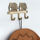 Golden Brass Two Elephant Wall Hook