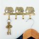 Golden Brass Three Elephant Wall Hook