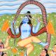 Lord Krishna Dancing on Kaliya Serpent in Traditional Kalighat Art