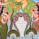 Lord Krishna Dancing on Kaliya Serpent in Traditional Kalighat Art