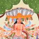 Paper and Cloth Kalighat Painting of Lord Vishnu Vishvarupa