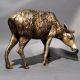 Textured Brass Grazing Cow Handcrafted Sculpture