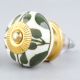 Old Green Floral Ceramic Knob
