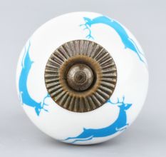 Turquoise Running Rein Deer Pattern Ceramic Dresser Knob Online