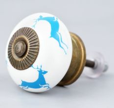 Turquoise Running Rein Deer Pattern Ceramic Dresser Knob Online