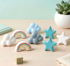 Multicolor Decorative Ceramic Star Cloud and Rainbow Shapes Cabinet Knobs-8 Pieces