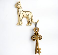Decorative Handmade Golden Leopard Design Brass Wall Hook