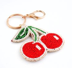 Handmade Beaded Cherry Keychain Cute Fruit Bag Charm