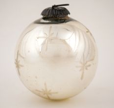 Vintage Silver Hand Blown Etched Glass Christmas Ornament